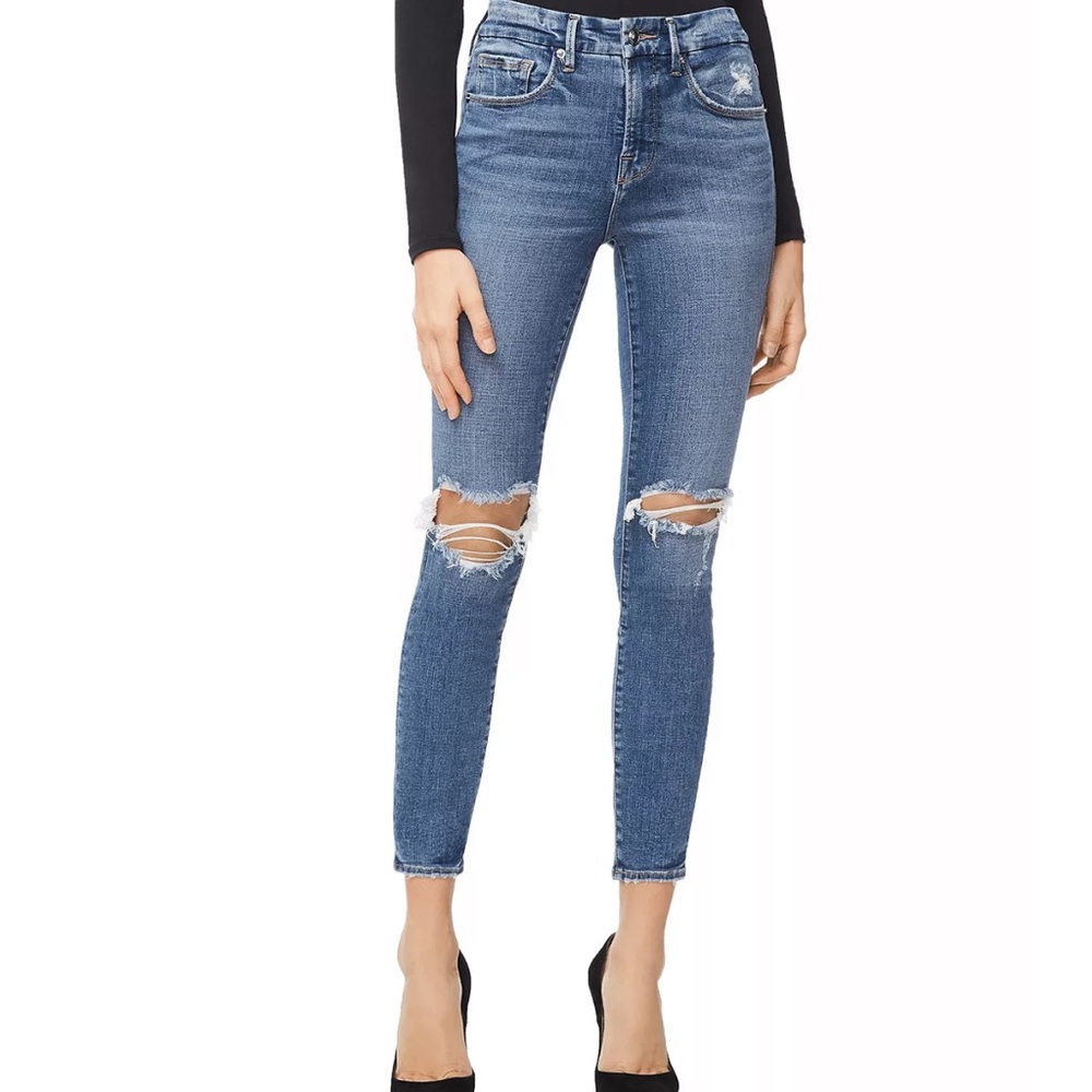 Good American High Rise Ripped Skinny Jeans